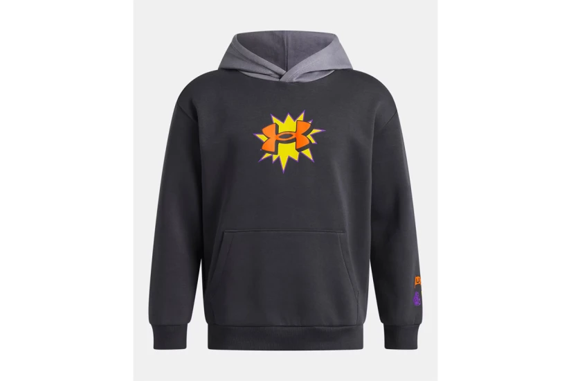 Under Armour Rival Fleece Graphics Παιδικό Φούτερ με Κουκούλα Ανθρακί, Γκρι, Κίτρινο, Πορτοκαλί