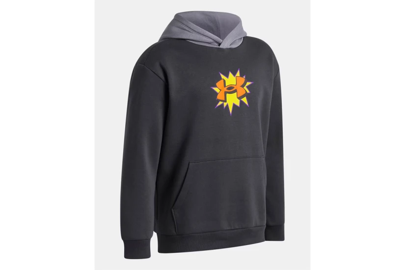Under Armour Rival Fleece Graphics Παιδικό Φούτερ με Κουκούλα Ανθρακί, Γκρι, Κίτρινο, Πορτοκαλί