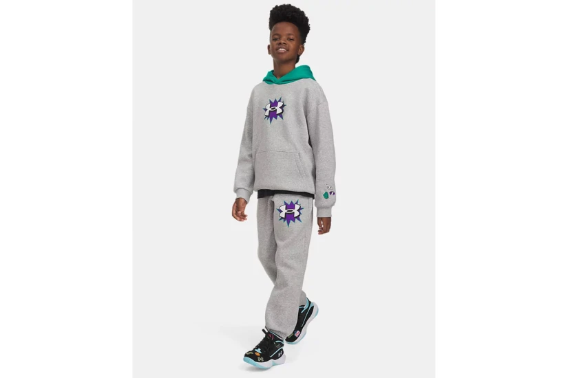 Under Armour Rival Fleece Graphics Παιδικό Παντελόνι Φόρμας Γκρι Ανοιχτό