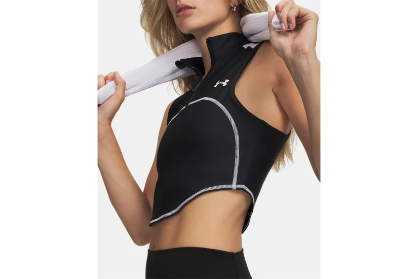 Under Armour Heatgear Γυναικείο Αμάνικο Crop Top Μαύρο
