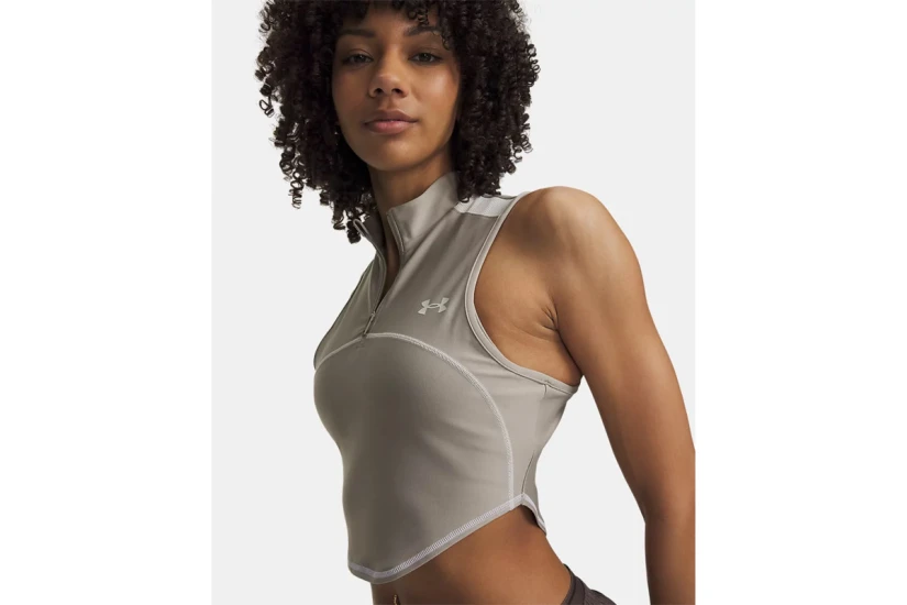 Under Armour Heatgear Γυναικείο Αμάνικο Crop Top Μπεζ