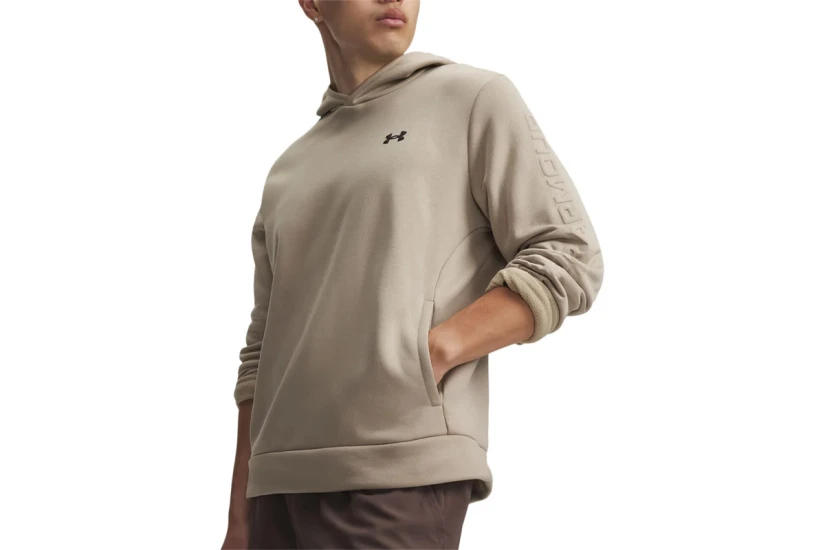Under Armour Fleece Wordmark Emboss Ανδρικό Φούτερ με Κουκούλα Μπεζ