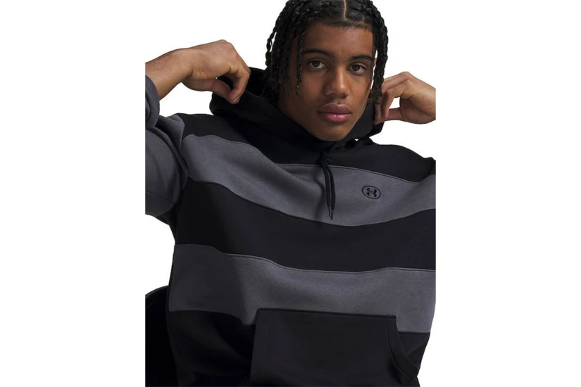 Under Armour Rival Fleece Striped Ανδρικό Φούτερ με Κουκούλα Μαύρο, Γκρι Σκούρο