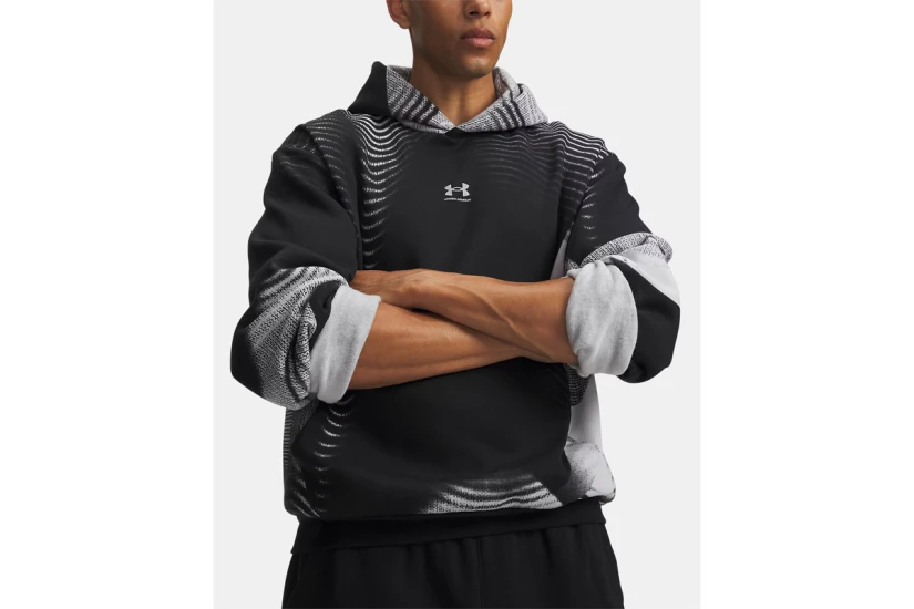 Under Armour Icon Fleece Printed Ανδρικό Φούτερ με Κουκούλα Μαύρο, Λευκό