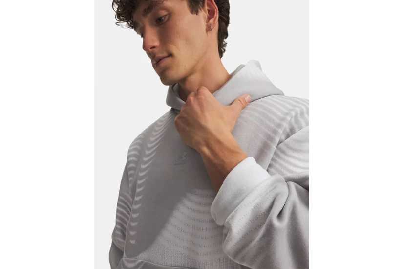 Under Armour Icon Fleece Printed Ανδρικό Φούτερ με Κουκούλα Γκρι Ανοιχτό, Λευκό