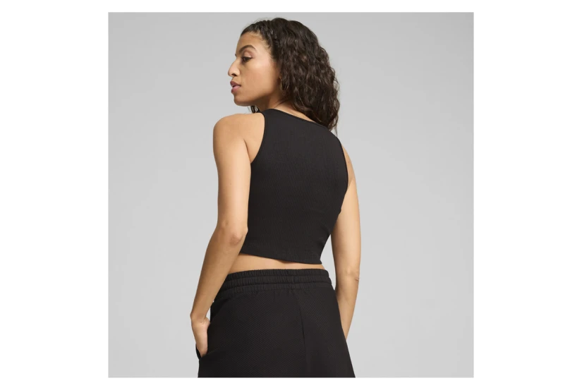 Puma Classics Ribbed Crop Top Γυναικεία Αμάνικη Μπλούζα Μαύρη