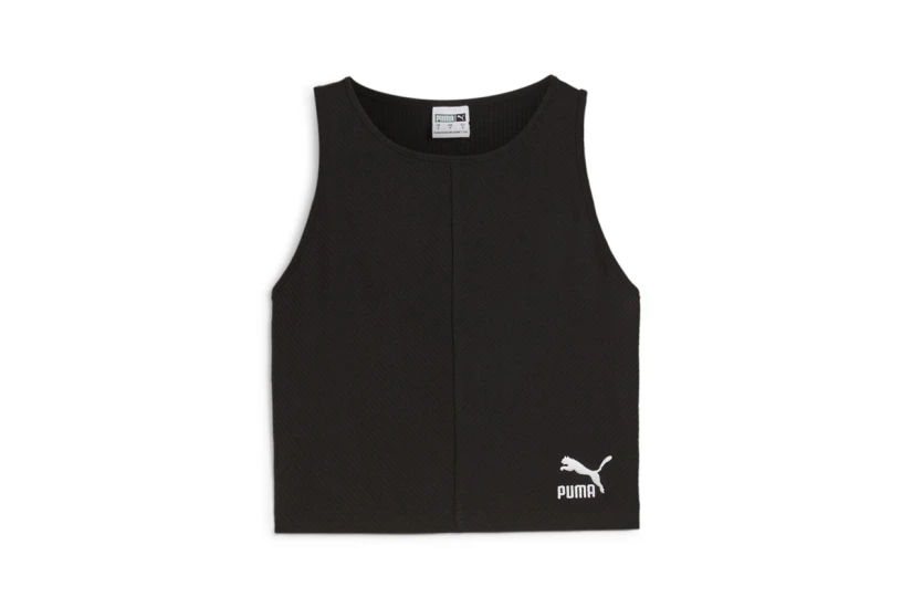 Puma Classics Ribbed Crop Top Γυναικεία Αμάνικη Μπλούζα Μαύρη