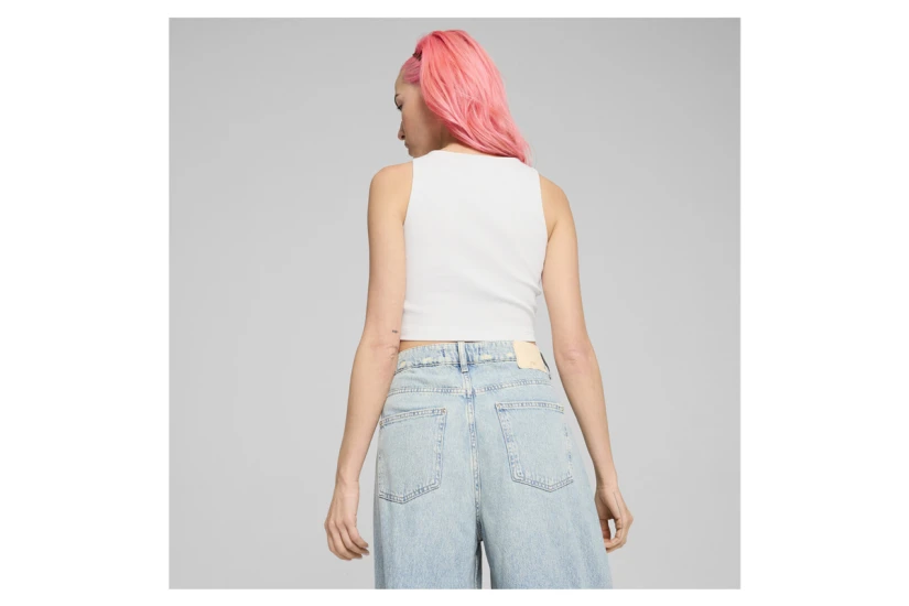 Puma Classics Ribbed Crop Top Γυναικεία Αμάνικη Μπλούζα Λευκή
