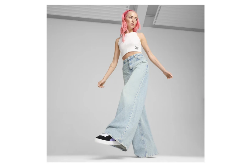 Puma Classics Ribbed Crop Top Γυναικεία Αμάνικη Μπλούζα Λευκή