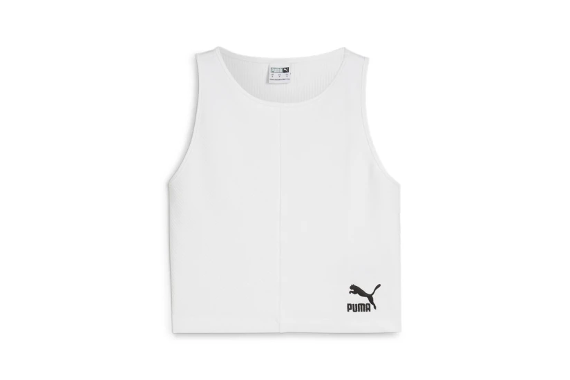 Puma Classics Ribbed Crop Top Γυναικεία Αμάνικη Μπλούζα Λευκή