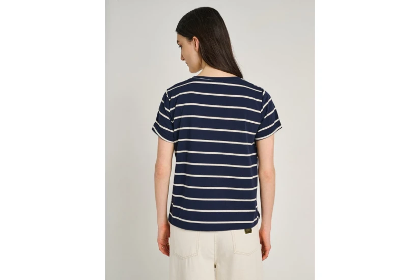 Staff Γυναικείο Κοντομάνικο Ριγέ T-Shirt Μπλε Σκούρο, Λευκό
