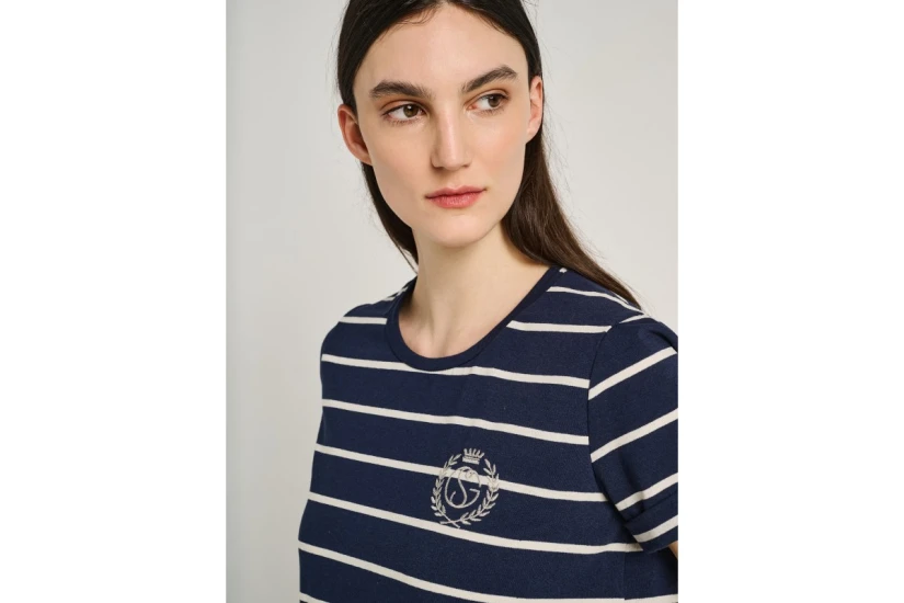 Staff Γυναικείο Κοντομάνικο Ριγέ T-Shirt Μπλε Σκούρο, Λευκό