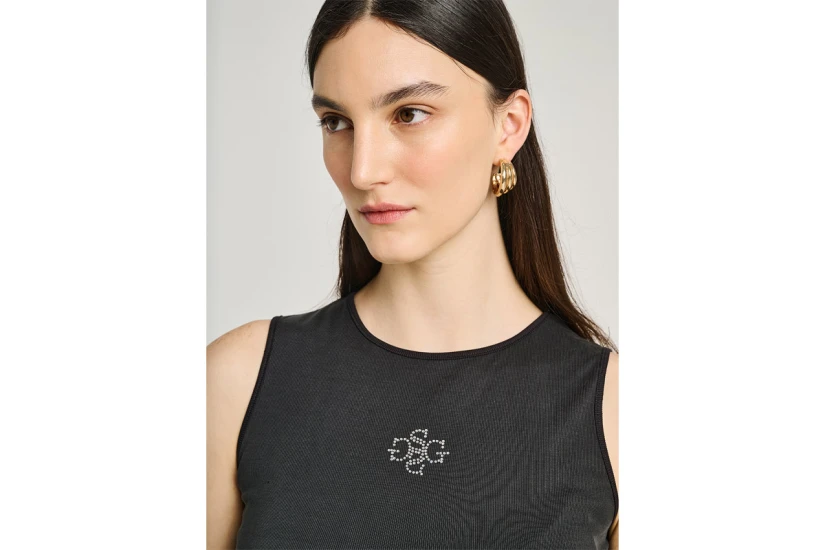 Staff Pansy Γυναικείο Αμάνικο T-Shirt Μαύρο, Ασημί