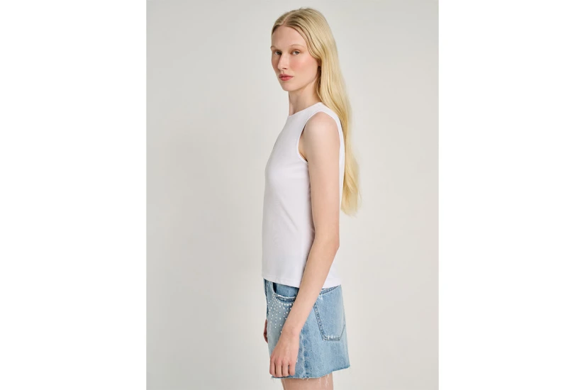 Staff Pansy Γυναικείο Αμάνικο T-Shirt Λευκό, Ασημί