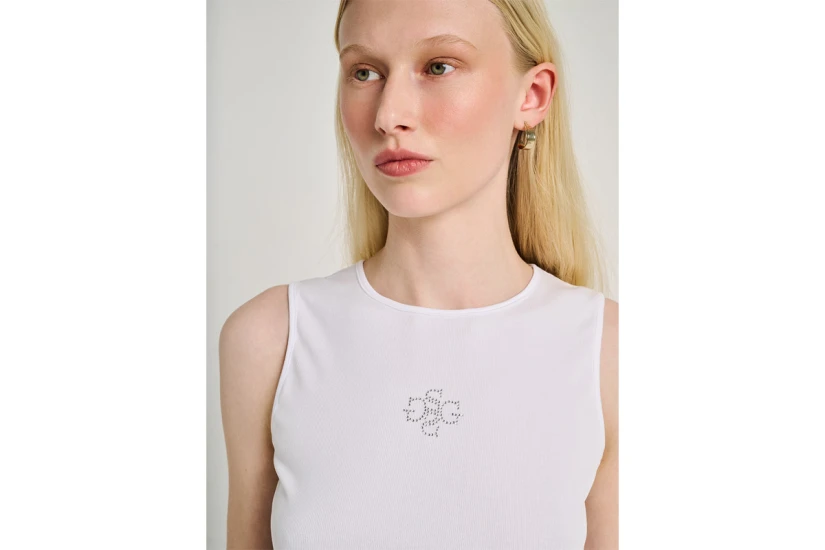 Staff Pansy Γυναικείο Αμάνικο T-Shirt Λευκό, Ασημί