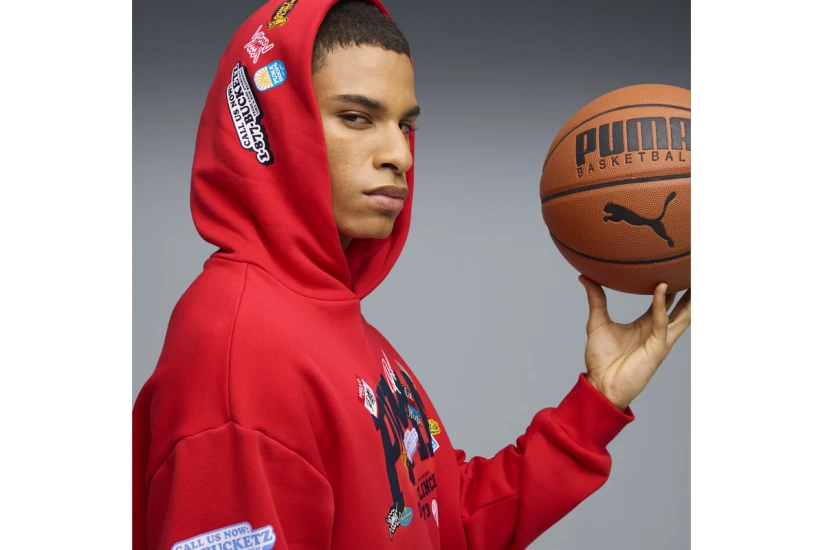 Puma HooperHotline Ανδρικό Φούτερ με Κουκούλα Κόκκινο