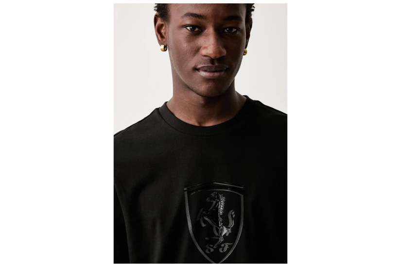 Puma Ferrari Tonal Shield Ανδρικό Κοντομάνικο T-Shirt Μαύρο