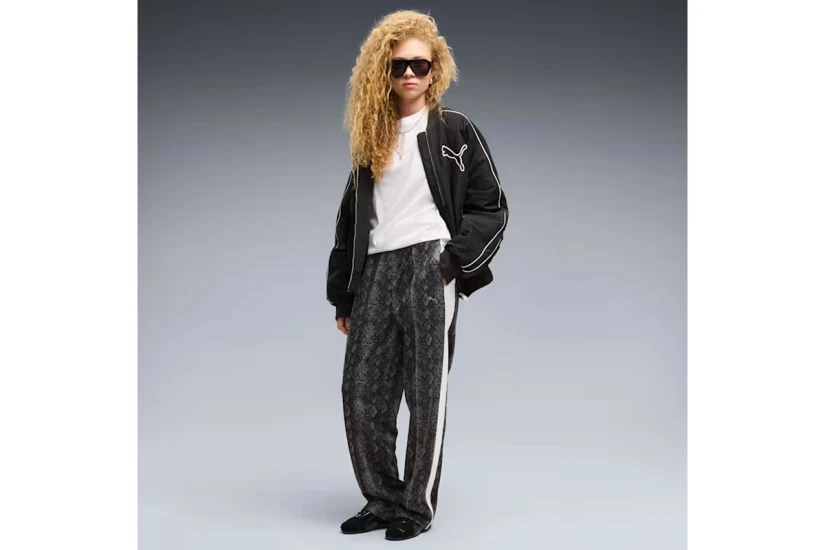 Puma T7 Snake Printed Straight Γυναικείο Παντελόνι Φόρμας Γκρι Σκούρο, Μαύρο, Λευκό