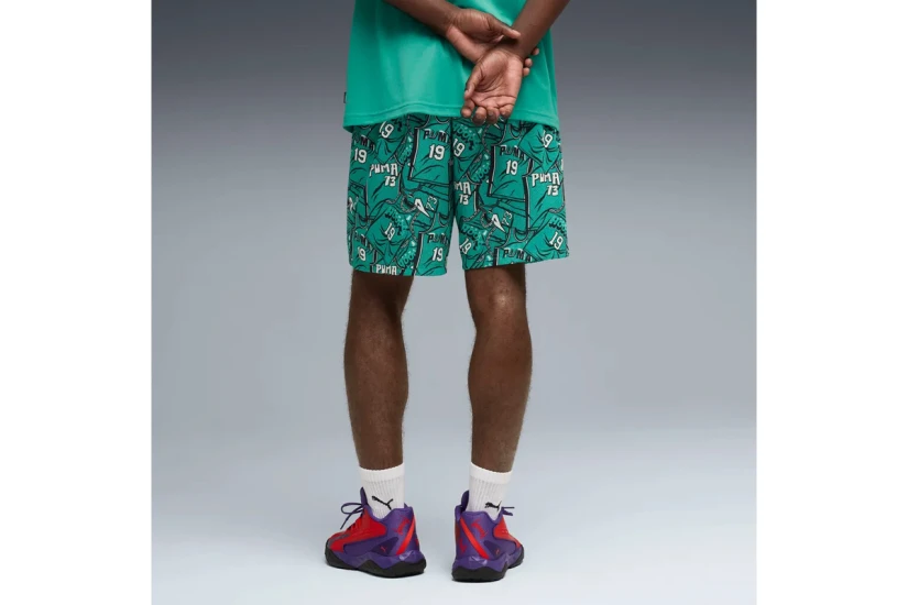 Puma Flagrant Foul All Over Print Ανδρική Μπασκετική Βερμούδα Πράσινη, Λευκή, Μαύρη
