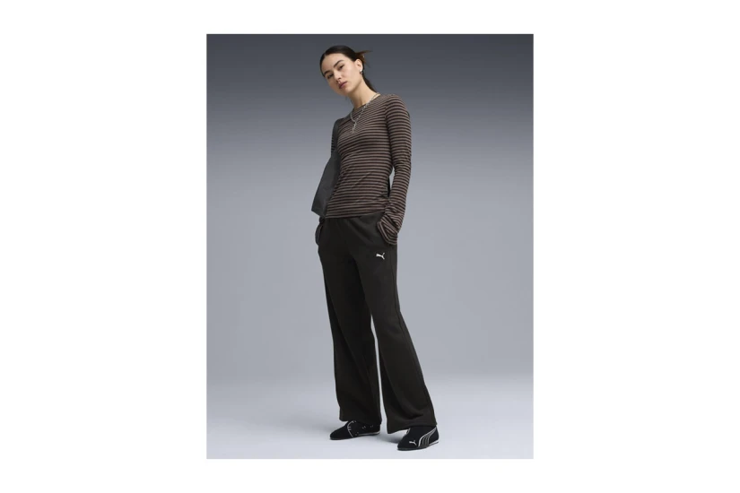 Puma Essentials Cat Fleece Wide Leg Γυναικείο Παντελόνι Φόρμας Μαύρο