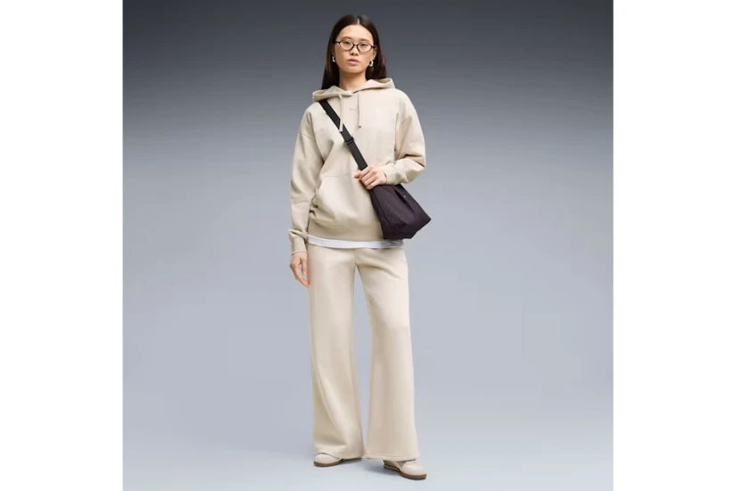 Puma Essentials Cat Fleece Wide Leg Γυναικείο Παντελόνι Φόρμας Μπεζ