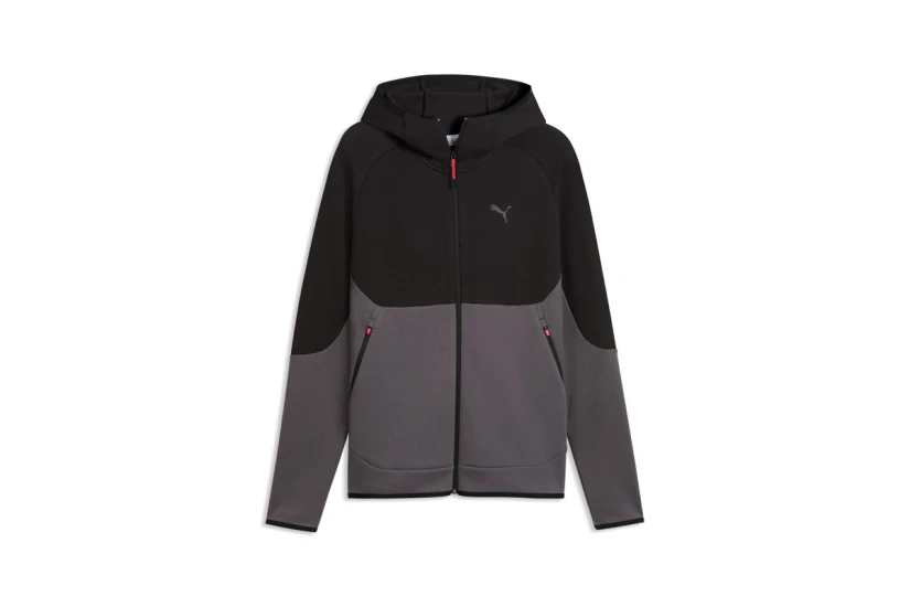Puma Tech Slim Elevated Ανδρική Βαμβακερή Ζακέτα με Κουκούλα Μαύρη, Γκρι Σκούρο