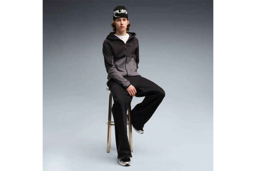 Puma Tech Slim Elevated Ανδρική Βαμβακερή Ζακέτα με Κουκούλα Μαύρη, Γκρι Σκούρο