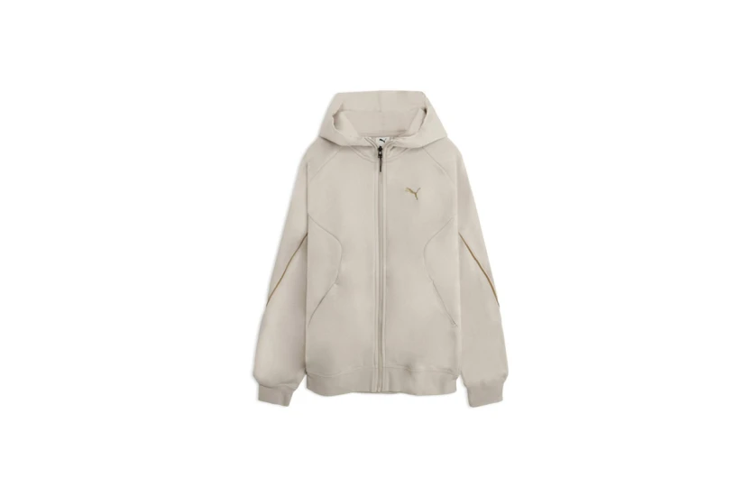 Puma Sport Fleece Ανδρική Βαμβακερή Ζακέτα με Κουκούλα Εκρού, Χρυσή