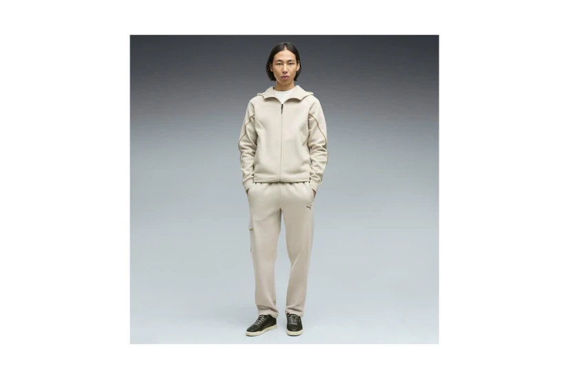 Puma Sport Fleece Ανδρική Βαμβακερή Ζακέτα με Κουκούλα Εκρού, Χρυσή