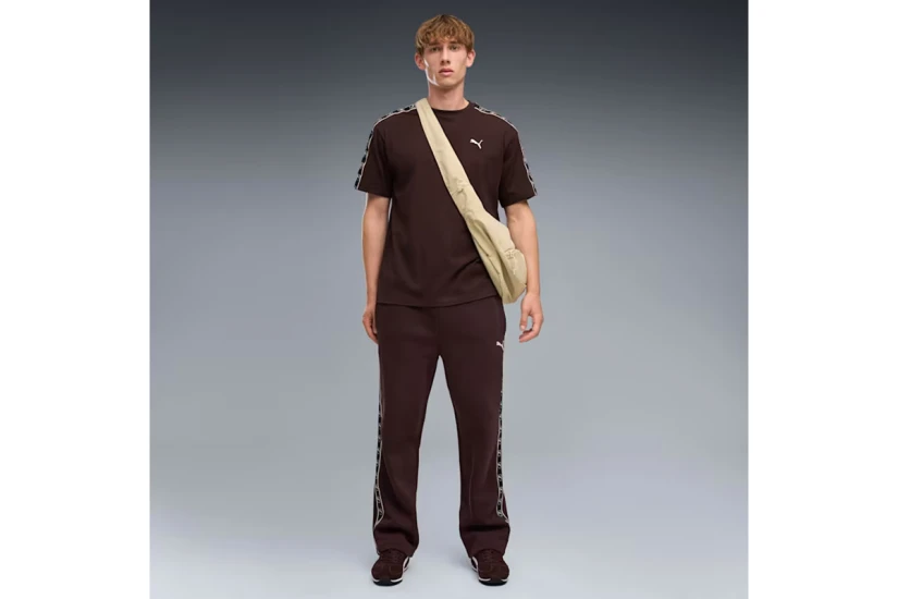 Puma Essentials Elevated Tape Relaxed Ανδρικό Παντελόνι Φόρμας Καφέ, Μαύρο, Χρυσό