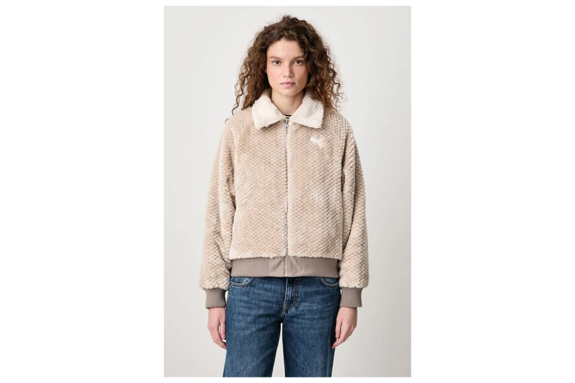 Puma Reversible High Loft Relaxed Γυναικείο Μπουφάν Bomber Διπλής Όψης Πουρό, Εκρού