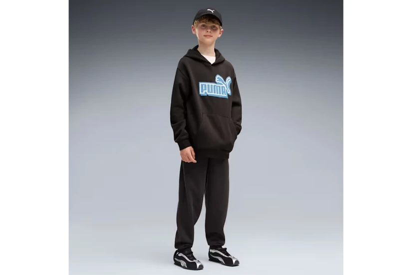 Puma Essentials Logo Lab Relaxed Παιδικό Φούτερ με Κουκούλα Μαύρο, Γαλάζιο