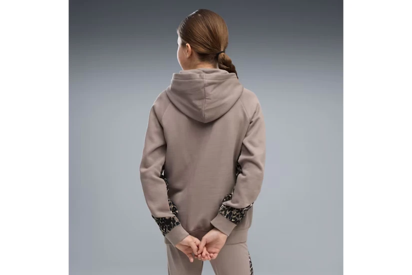Puma Sport Animal Fleece Παιδικό Φούτερ με Κουκούλα Καφέ, Μαύρο, Εκρού