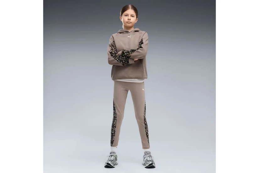 Puma Sport Animal Fleece Παιδικό Φούτερ με Κουκούλα Καφέ, Μαύρο, Εκρού