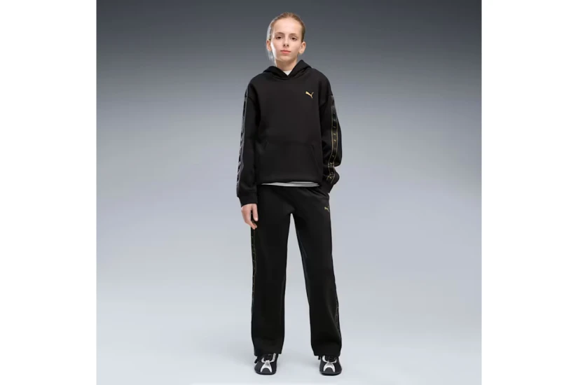 Puma Essential Tape Relaxed Παιδικό Φούτερ με Κουκούλα Μαύρο, Χρυσό