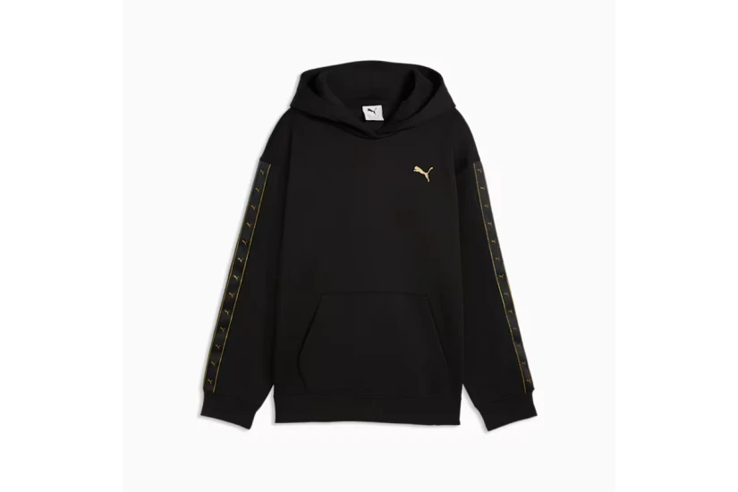 Puma Essential Tape Relaxed Παιδικό Φούτερ με Κουκούλα Μαύρο, Χρυσό