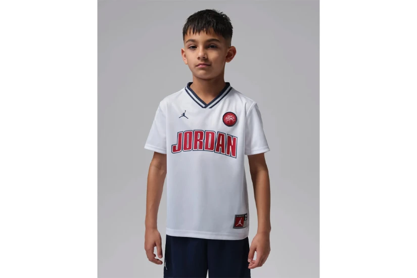 Jordan 23 Jersey Παιδικό Σετ Κοντομάνικη Μπλούζα - Σορτς Λευκό, Μπλε Σκούρο, Κόκκινο