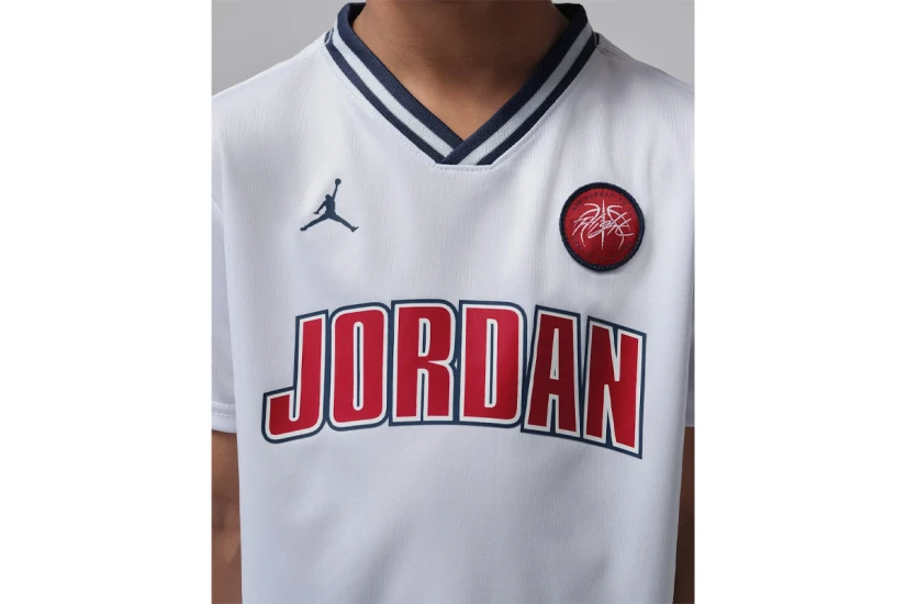 Jordan 23 Jersey Παιδικό Σετ Κοντομάνικη Μπλούζα - Σορτς Λευκό, Μπλε Σκούρο, Κόκκινο