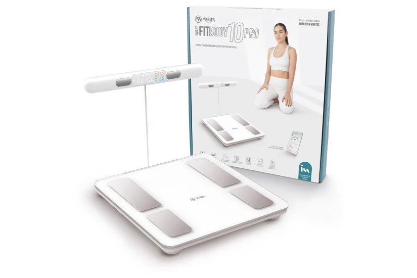 Amila FITBODY 10 PRO Ζυγαριά Smart με Λιπομέτρηση Λευκή