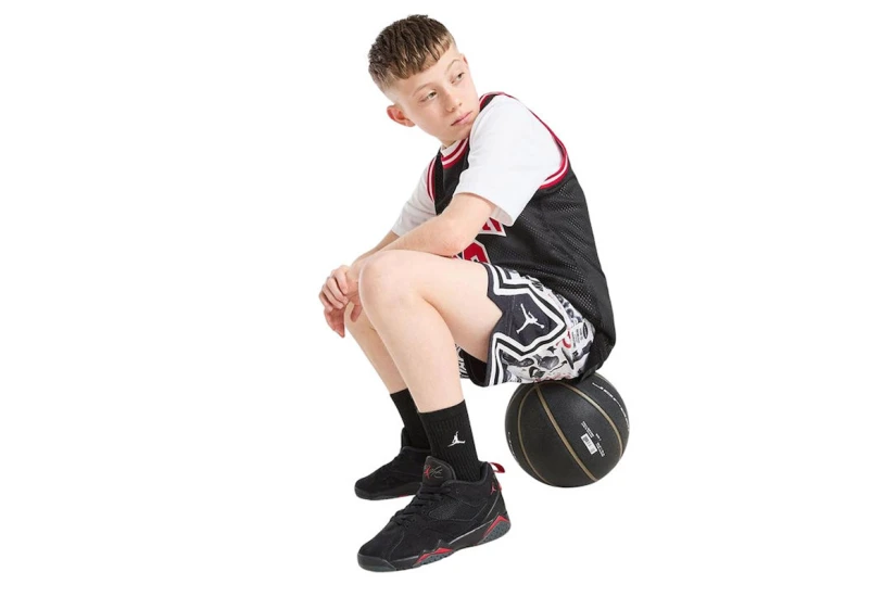 Jordan Dri-FΙΤ Printed Sport Diamond Παιδική Μπασκετική Βερμούδα Λευκή, Μαύρη, Κόκκινη