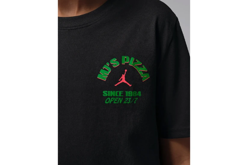 Jordan MJ'S Pizza Παιδικό Κοντομάνικο T-Shirt Μαύρο, Πράσινο, Ροζ Φλούο