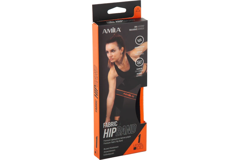 Amila Fabric Hipband Light Λάστιχo Αντίστασης Μαύρο, Πορτοκαλί