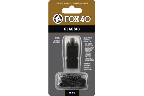 Amila Σφυρίχτρα Fox40 Classic Safety Μαύρη Με Κορδόνι (99030008)