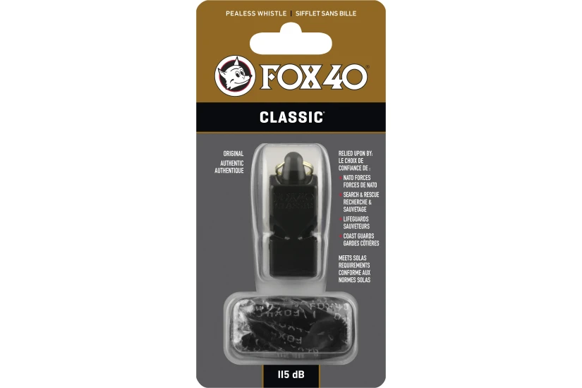 Amila Σφυρίχτρα Fox40 Classic Safety Μαύρη Με Κορδόνι (99030008)