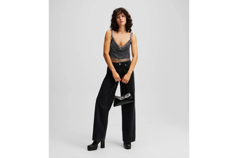 Karl Lagerfeld Chainmail Γυναικεία Cropped Αμάνικη Μπλούζα