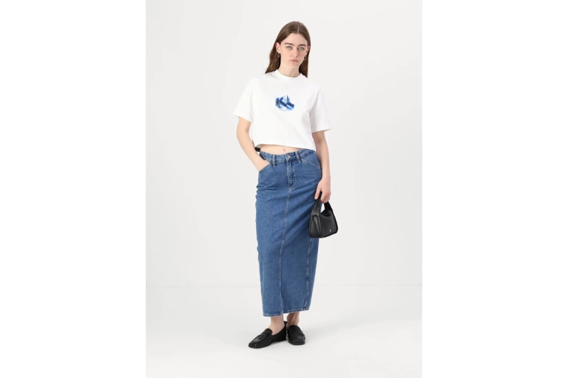 Karl Lagerfeld Glitched Γυναικείο Boxy Κοντομάνικο T-Shirt Λευκό