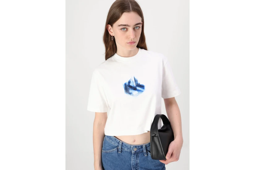 Karl Lagerfeld Glitched Γυναικείο Boxy Κοντομάνικο T-Shirt Λευκό