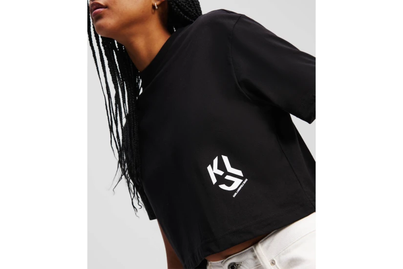Karl Lagerfeld Cropped Monogram Γυναικείο Κοντομάνικο T-Shirt Μαύρο
