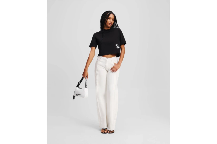 Karl Lagerfeld Cropped Monogram Γυναικείο Κοντομάνικο T-Shirt Μαύρο