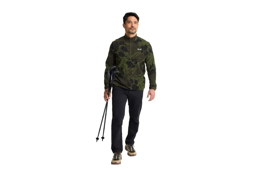 Jack Wolfskin Paw Era 100 Print Warm Fleece Ανδρική Μακρυμάνικη Μπλούζα με Φερμουάρ Χακί, Λαδί, Μαύρα